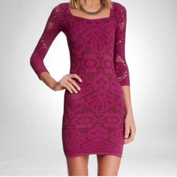 NEW Intimately Free People Berry Blush Stretch Lace Bodycon Dress SZ M/L - Picture 1 of 11